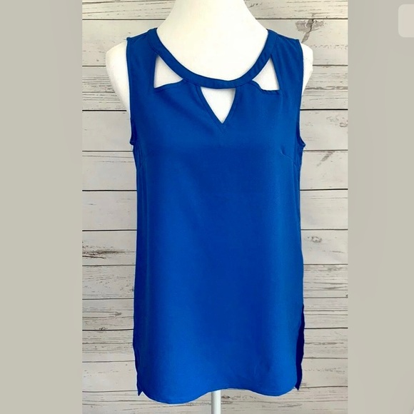 Very J Tops - Very J Tunic Top Blue Solid Sleeveless High-Low